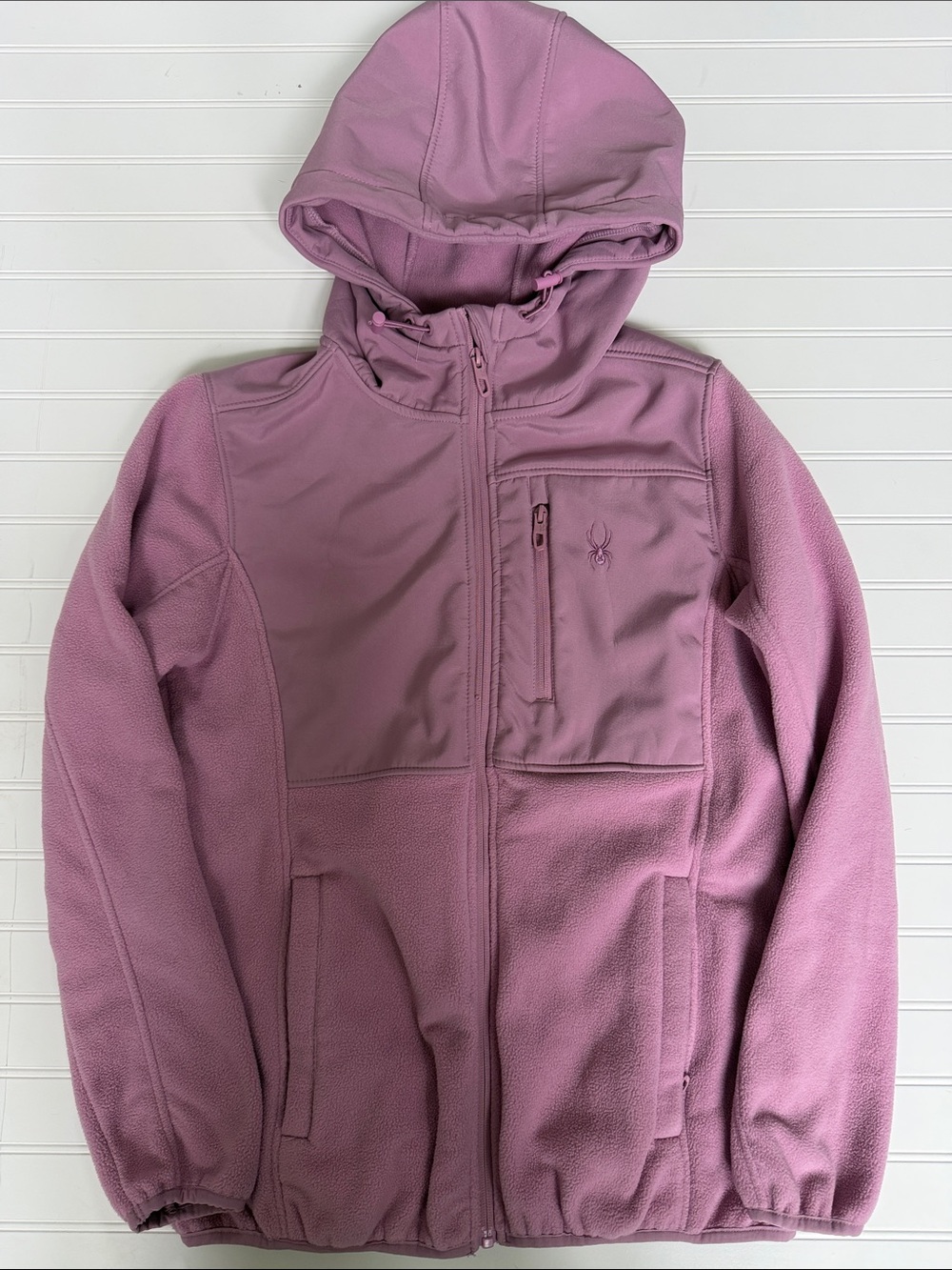 (190)Spyder Women’s Medium Pink Fleece Hooded Jacket Full Zip Mixed Media